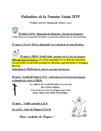 Horaire de la semaine sainte 2018